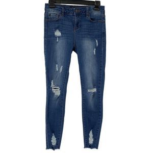 Womens Enjean Raw Crop Distress Jeans Size 3 Jr Stretch Dark Wash Skinny 3182